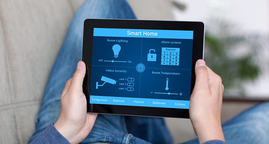 The ability to access and control security components from a mobile device is one of the top smart home trends in South Fulton. Close-up of smart home security app.